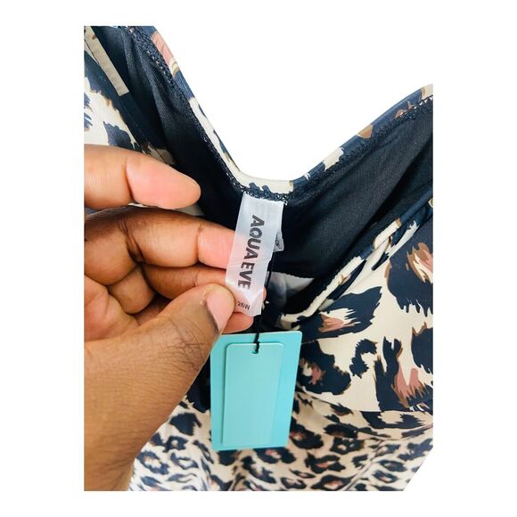 NWT Aqua Eve Womens Leopard Swim Tankini Adjustable Straps Padded Brown 26W - Picture 5 of 7